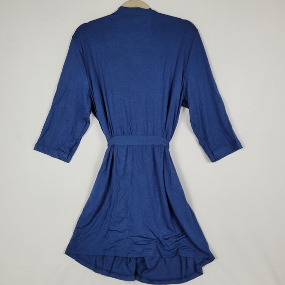 Samring Women's Robe Kimono Soft Bamboo Sleepwear Short Knit Bathrobe Blue Sz L - Picture 4 of 9